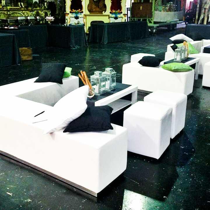 white ottoman hire by event marquees | © event marquees