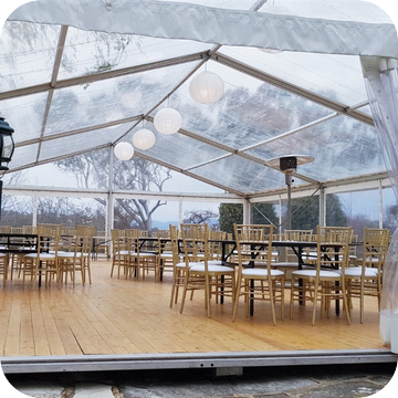 Clear Marquee Hire with Wooden Floor by Event Marquees | © Event Marquees