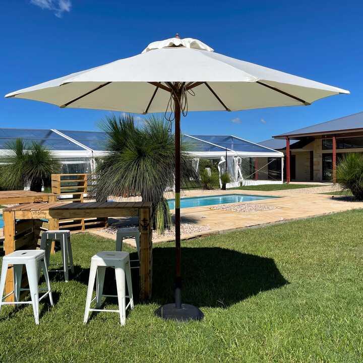 White Teak Umbrella Hire by Event Marquees | © Event Marquees