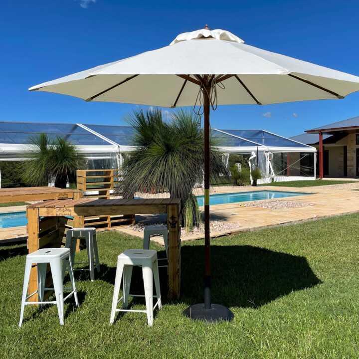 White Teak Umbrella Hire by Event Marquees | © Event Marquees