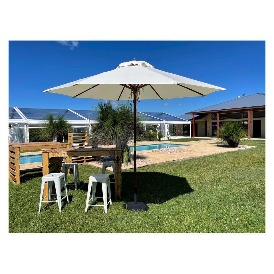 White Teak Umbrella Hire by Event Marquees | © Event Marquees