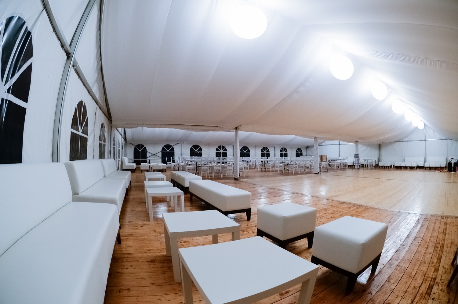 white ottoman hire by event marquees | © event marquees