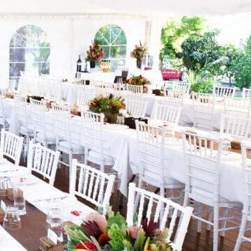 white tiffany chair hire by event marquees | © event marquees | © event marquees