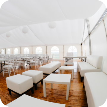 white ottoman hire by event marquees | © event marquees