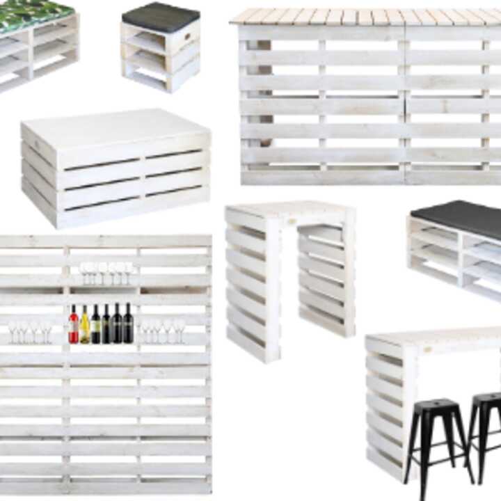 Whitewash Pallet Furniture Hire by Event Marquees | © Event Marquees | © Event Marquees