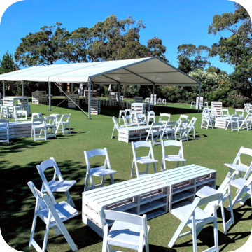 Whitewash Pallet Furniture by Event Marquees | © Event Marquees