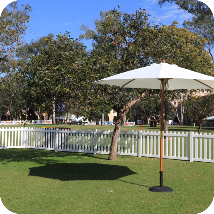 Umbrella Hire 3m teak umbrellas for hire