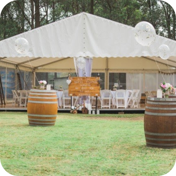 Wine Barrel Furniture Hire by Event Marquees | © Event Marquees