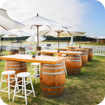 Wine Barrel Furniture Hire by Event Marquees | © Event Marquees