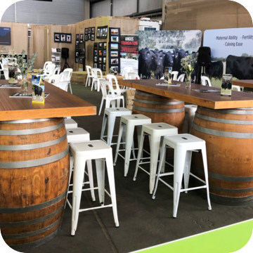 Wine Barrel Furniture Hire by Event Marquees | © Event Marquees