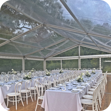 Clear Marquee Hire with Table Hire by Event Marquees | © Event Marquees